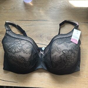NWT Cacique Black Molded Lace Balconette Bra Womens 44G light padding underwire